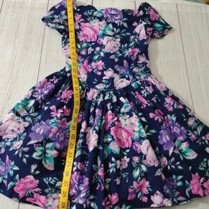 Vintage 80’s 90’s Navy Blue Floral Off Shoulders Girls Dress